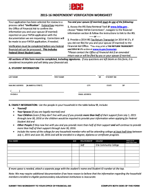2015-16 Independent Verification Worksheet