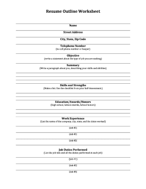 Resume Outline Worksheet