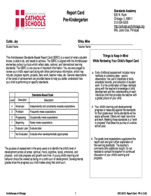Pre-Kindergarten Standards-Based Report Card
