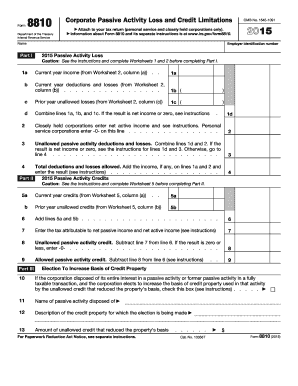 IRS Form 8810 Passive Activity Loss and Credit Limitations