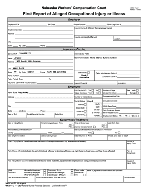 Nebraska Workers' Compensation First Report of Injury