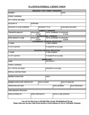 Platinum Federal Credit Union Funds Transfer Request