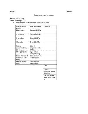 Recipe Costing and Conversion Worksheet