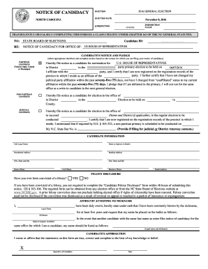 Notice of Candidacy for US House of Representatives