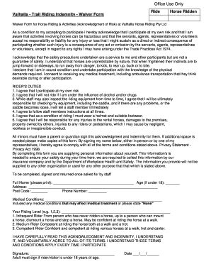 Valhalla Horse Riding Waiver Form