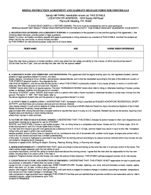 Riding Instruction Agreement and Liability Release Form