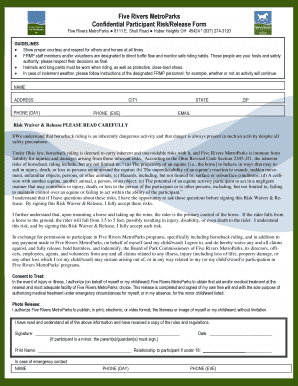Five Rivers MetroParks Horseback Riding Waiver