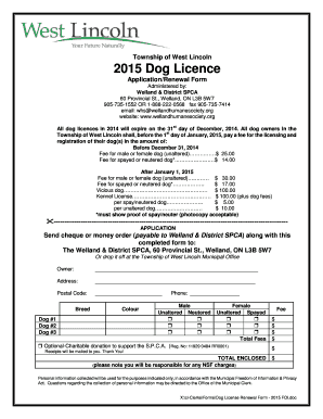 2015 Dog Licence Application/Renewal Form