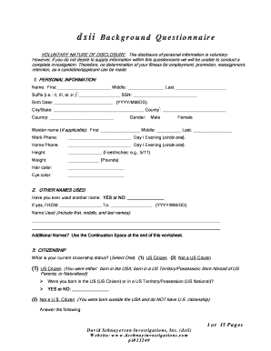 Background Questionnaire Form