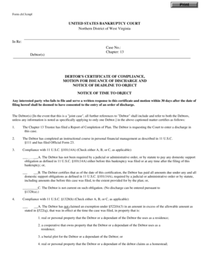 Chapter 13 Compliance Certificate and Discharge Motion