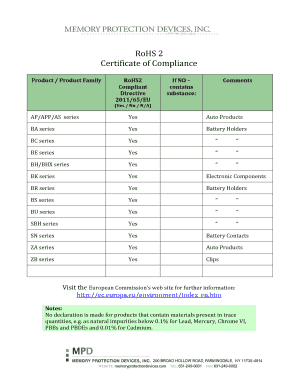 RoHS 2 Certificate of Compliance