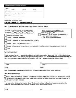 Bankruptcy Cover Sheet for Amendments