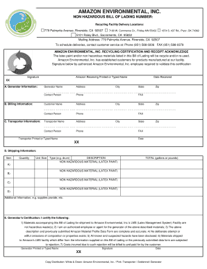 Amazon Environmental Non-Hazardous Bill of Lading