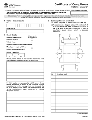 Certificate of Compliance for Trailers or Caravans
