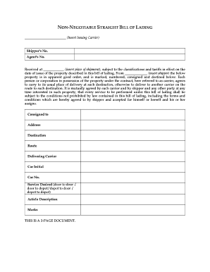 Non-Negotiable Straight Bill of Lading