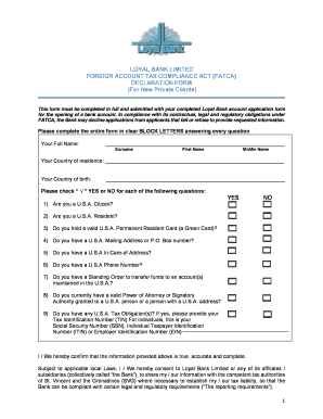 Loyal Bank FATCA Declaration Form