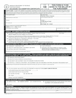 Missouri Sales Use Tax Exemption Certificate