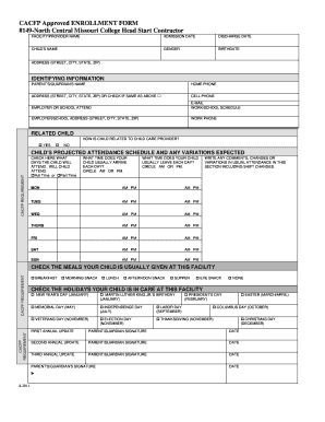 CACFP Approved Enrollment Form
