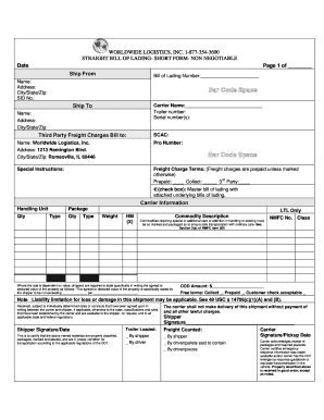 Straight Bill of Lading Short Form