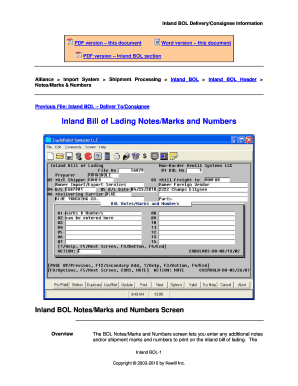 Inland Bill of Lading Notes Form