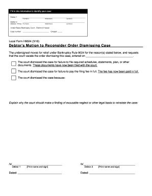Debtor's Motion to Reconsider Order Dismissing Case