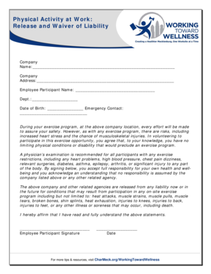 Physical Activity at Work Release and Waiver of Liability