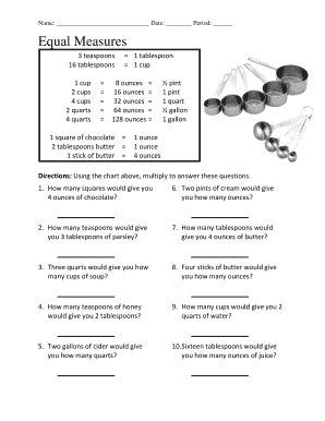 Cooking Measurement Conversion Worksheet