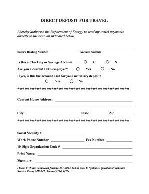 Direct Deposit Authorization for Travel Payments