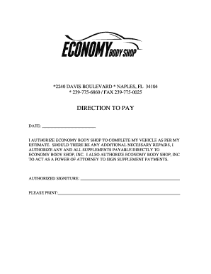 Vehicle Repair Authorization Form