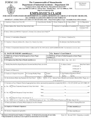 Massachusetts Employee’s Claim Form 110