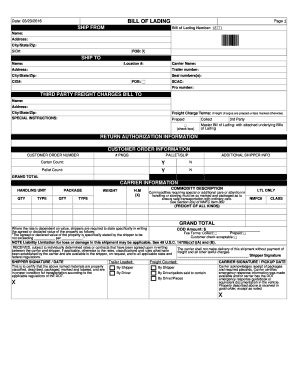 Bill of Lading Form