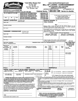 Bill of Lading / Connaissement