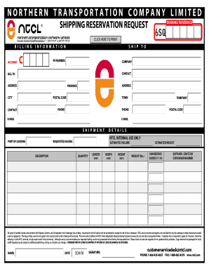Shipping Reservation Request Form