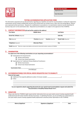 Testing Accommodation Application Form