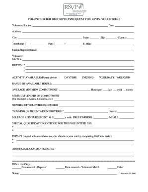 Volunteer Job Description Request Form