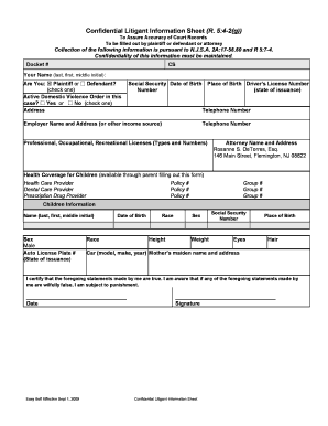 Confidential Litigant Information Sheet