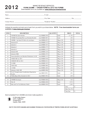 Maine 2012 Tax Form Order Form
