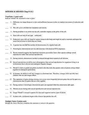 Mitosis and Meiosis Quiz
