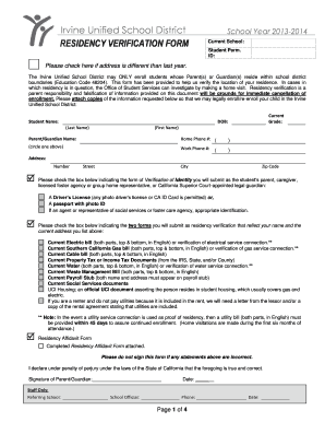 Irvine Unified School District Residency Verification Form