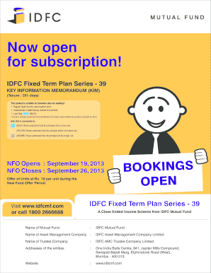 IDFC Fixed Term Plan Series 39 Application Form