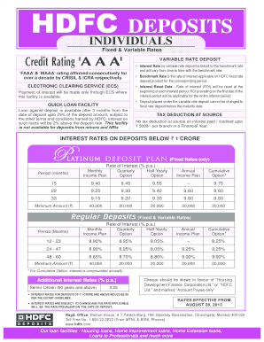 HDFC Variable Rate Deposit Form