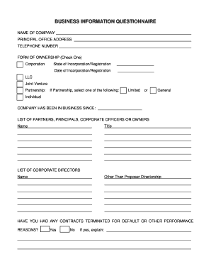 Business Information Questionnaire