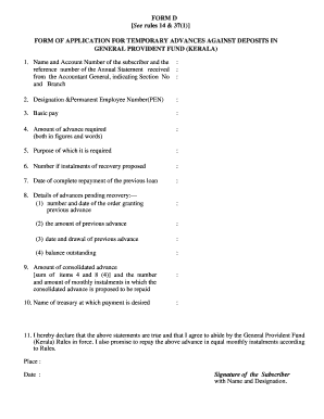 Temporary Advance Application for General Provident Fund Kerala