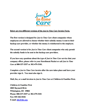 Below are two different versions of the Just in Time Care Invoice Form