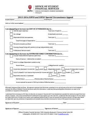 2015-2016 IUPUI and IUPUC Special Circumstance Appeal