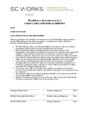Workforce Investment Act Child Care Customer Agreement