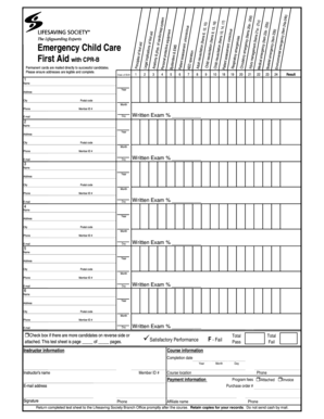 Emergency Child Care First Aid with CPR-B Exam Form