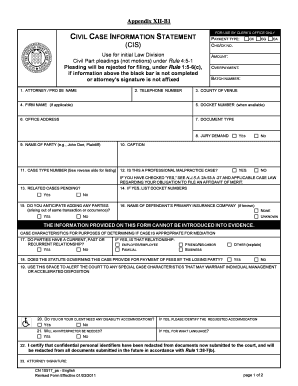 Civil Case Information Statement
