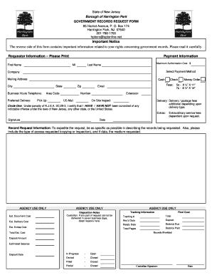New Jersey Government Records Request Form