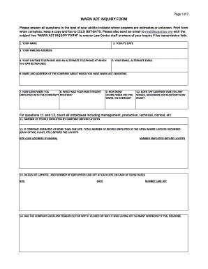 WARN Act Inquiry Form
